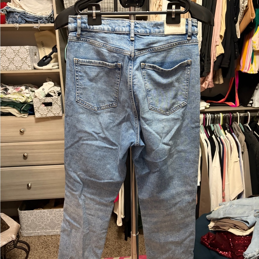 Express Women's Light Blue Straight Leg Mom Jean